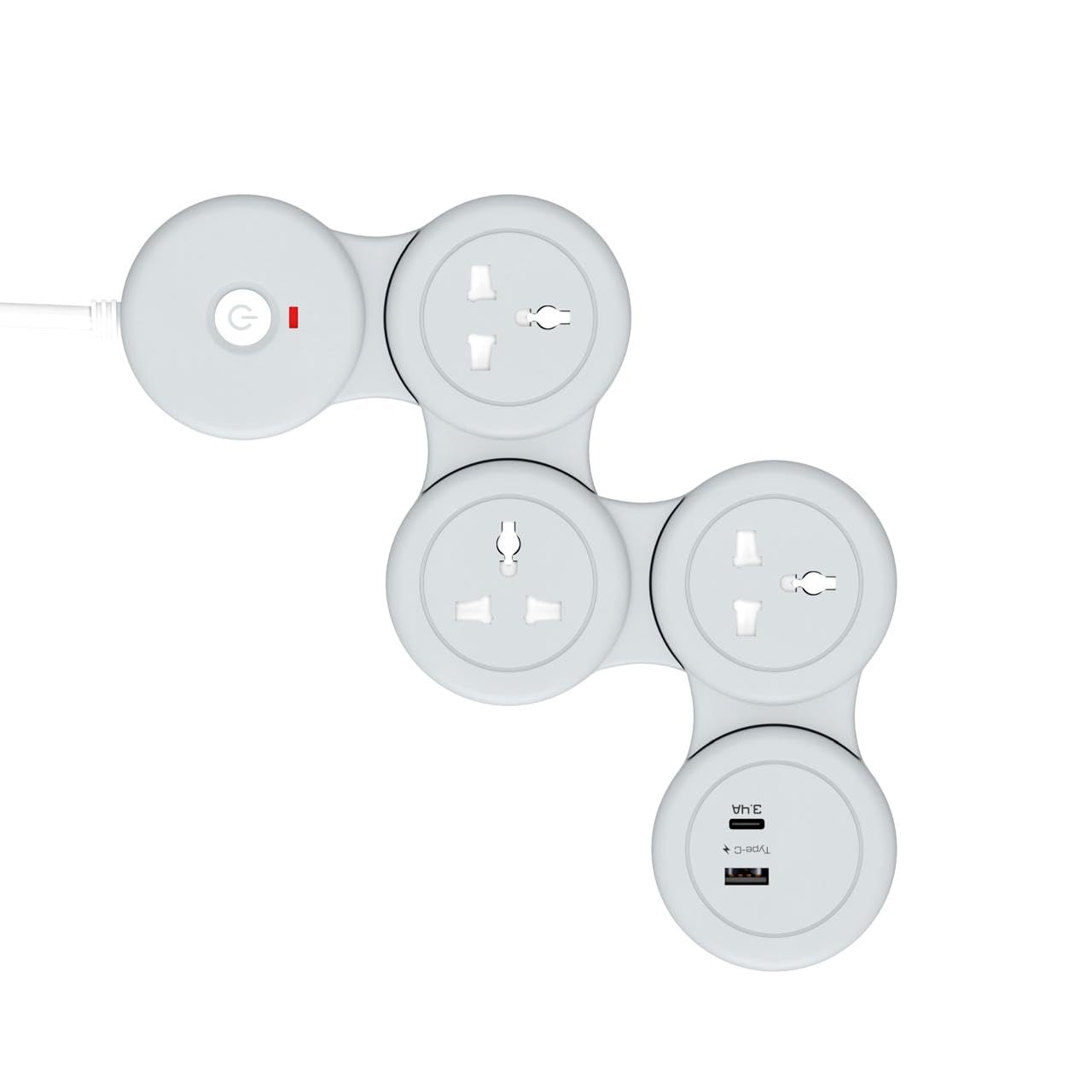 ZUCUR Smart 4-Socket Round Power Strip with USB & Type-C | Universal Plug Extension Board