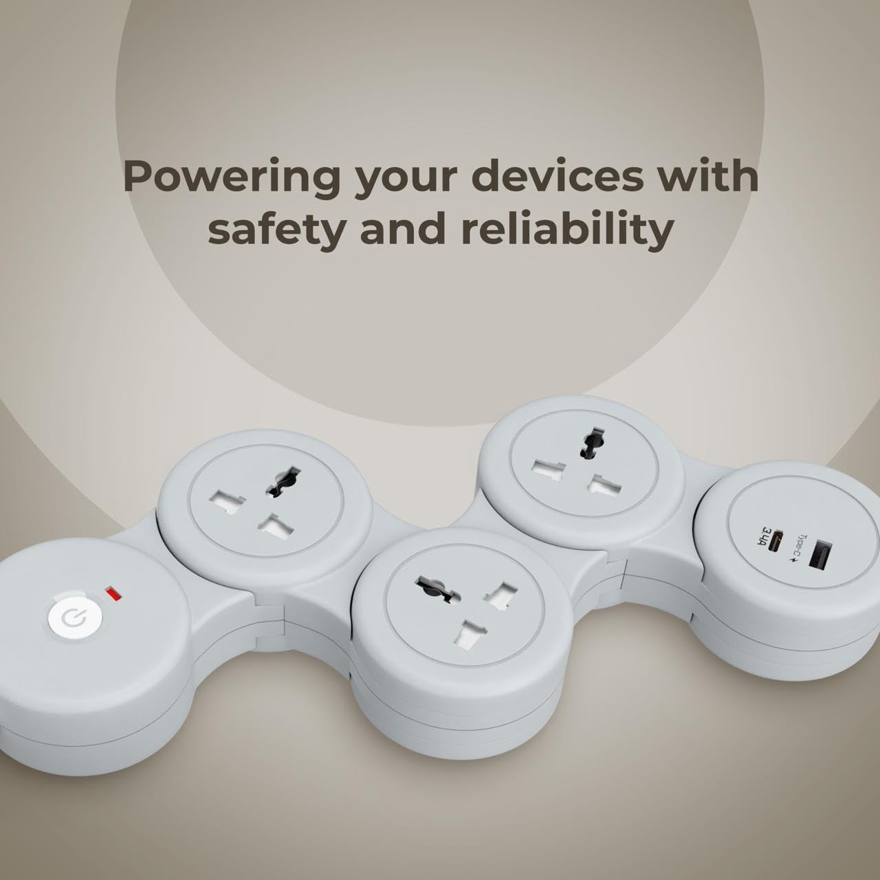 ZUCUR Smart 4-Socket Round Power Strip with USB & Type-C | Universal Plug Extension Board