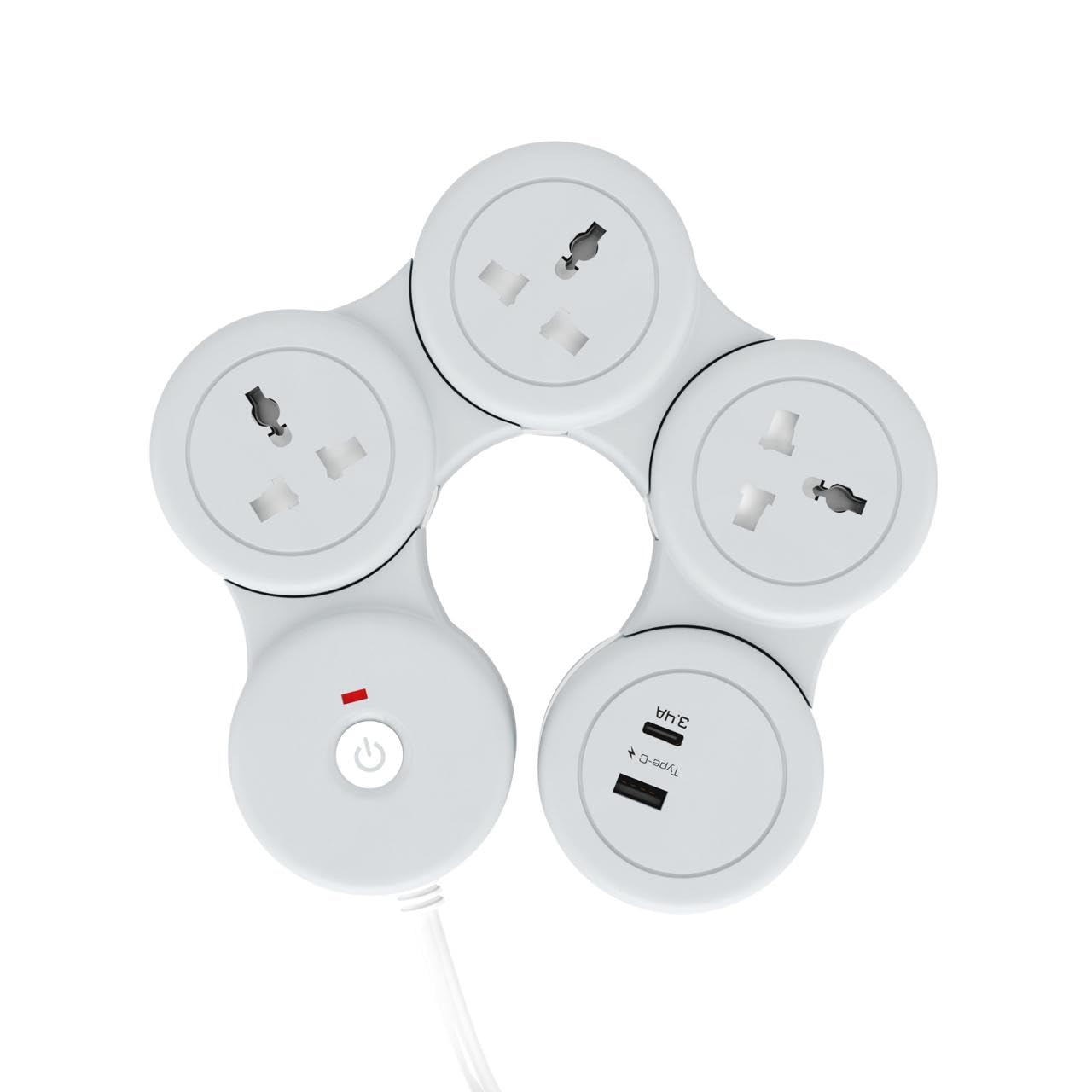 ZUCUR Smart 4-Socket Round Power Strip with USB & Type-C | Universal Plug Extension Board