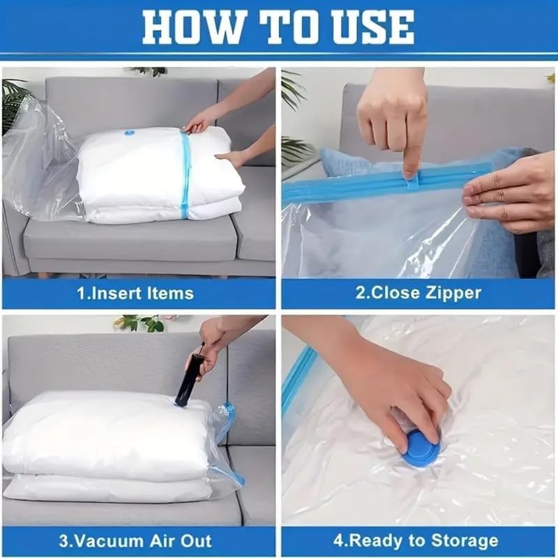 ZUCUR Vacuum Compression Storage Bags with Hand Pump, Vacuum Sealer Bags for Clothes Storage, Space Saver Vacuum Bags