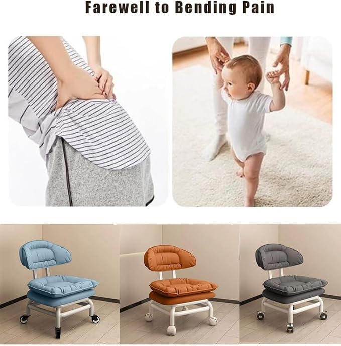 Comfortable Rolling Cushion Stool with Backrest – Adjustable Multi-Purpose Chair for Home & Beauty Use