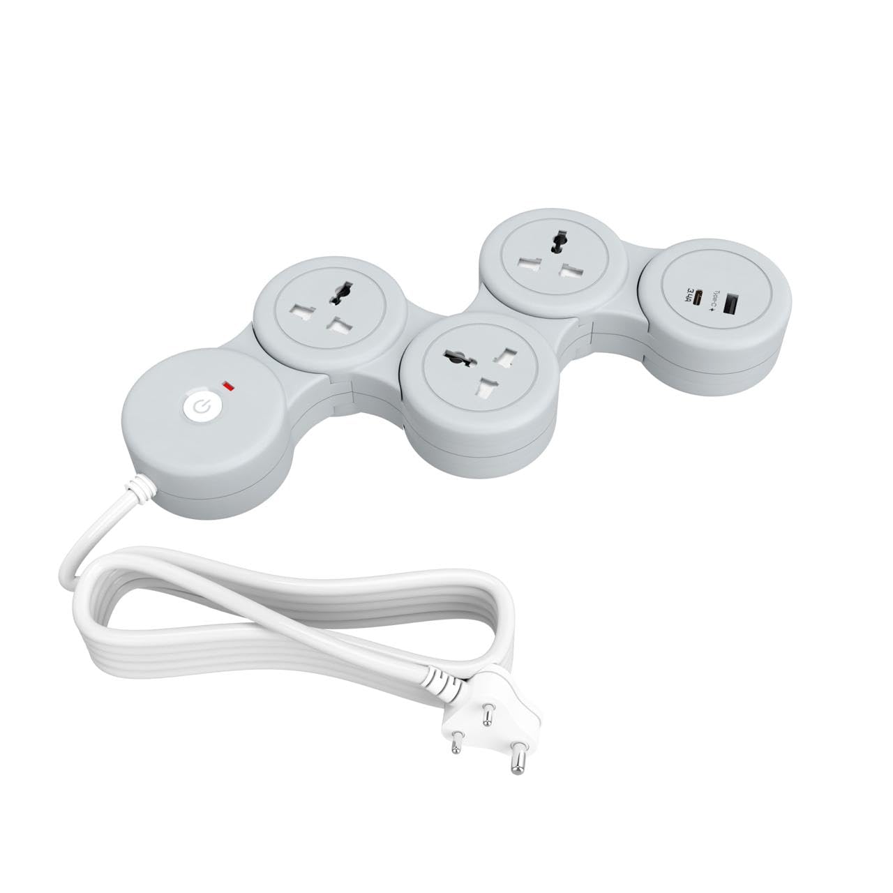 ZUCUR Smart 4-Socket Round Power Strip with USB & Type-C | Universal Plug Extension Board