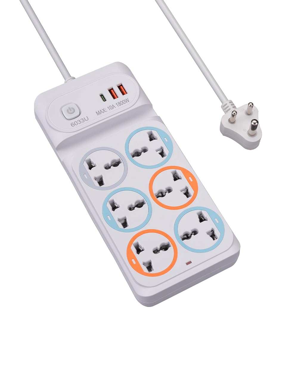 ZUCUR Smart Power Strip with USB Ports | Multi-Plug Extension Board (10A 1800W)