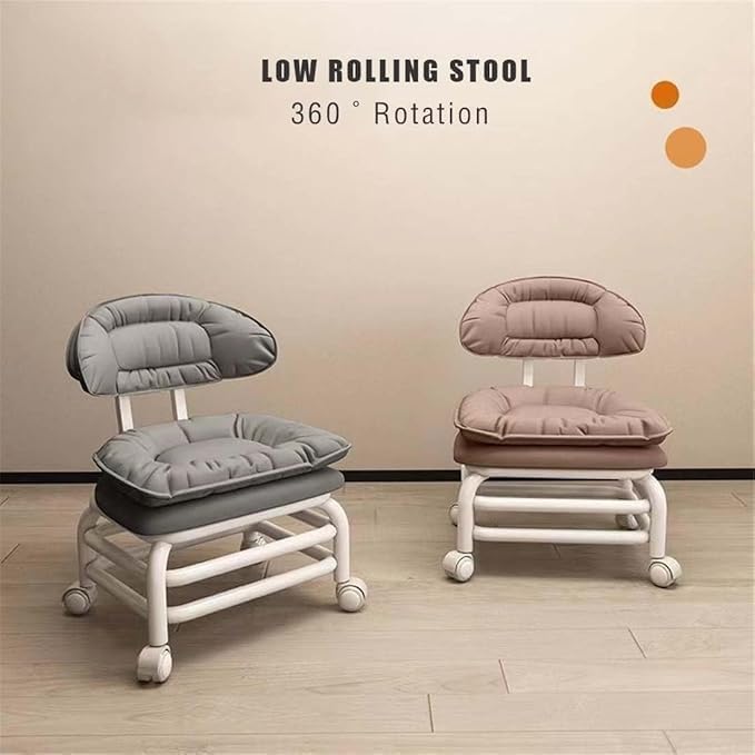 Comfortable Rolling Cushion Stool with Backrest – Adjustable Multi-Purpose Chair for Home & Beauty Use