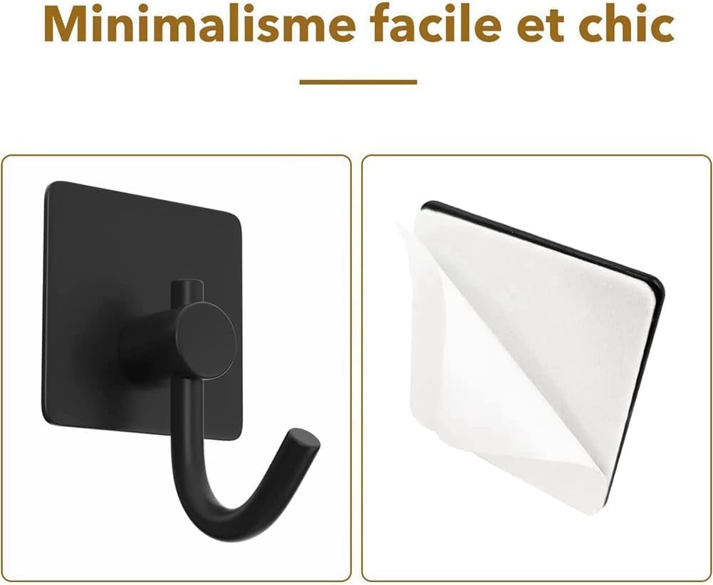 ZUCUR “Matte Black Adhesive Wall Hooks – Heavy Duty No-Drill Hooks for Towels, Coats & Kitchen | Waterproof & Rustproof Design”
