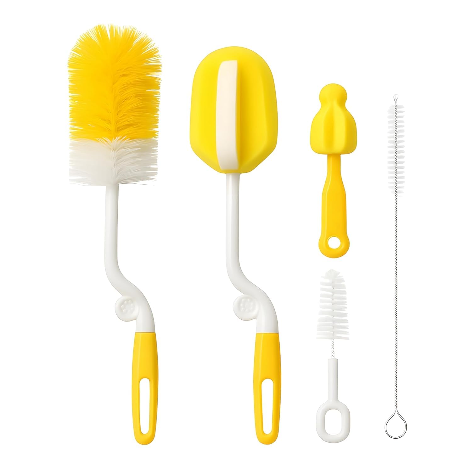 ZUCUR 5-in-1 Bottle & Nipple Cleaning Brush Set (Yellow/White)