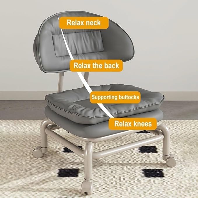 Comfortable Rolling Cushion Stool with Backrest – Adjustable Multi-Purpose Chair for Home & Beauty Use