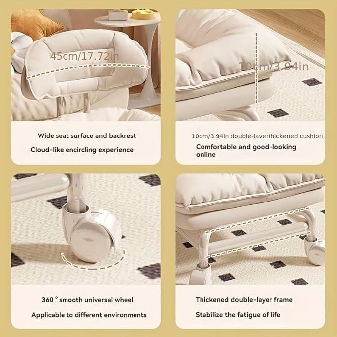 Comfortable Rolling Cushion Stool with Backrest – Adjustable Multi-Purpose Chair for Home & Beauty Use