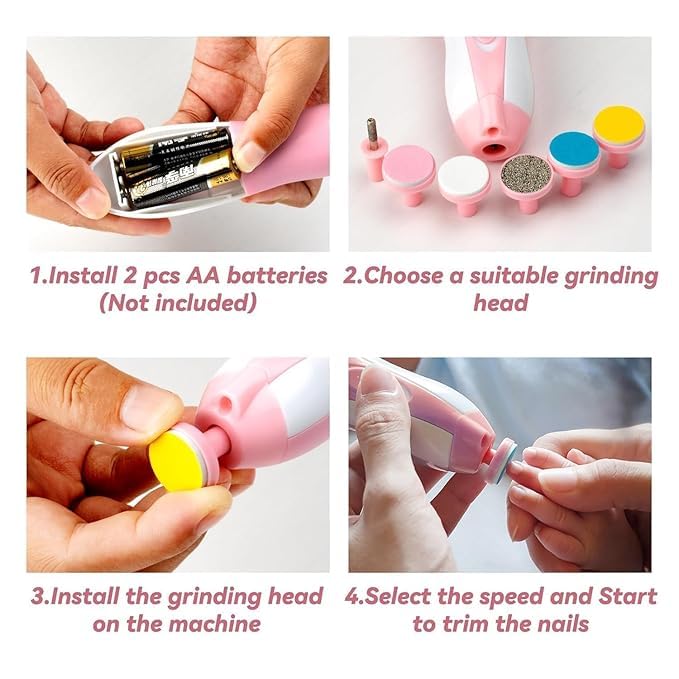 ZUCUR Baby Electric Nail Trimmer Set – 6 Grinding Heads for Newborns & Adults (Safe, Gentle, Quiet)