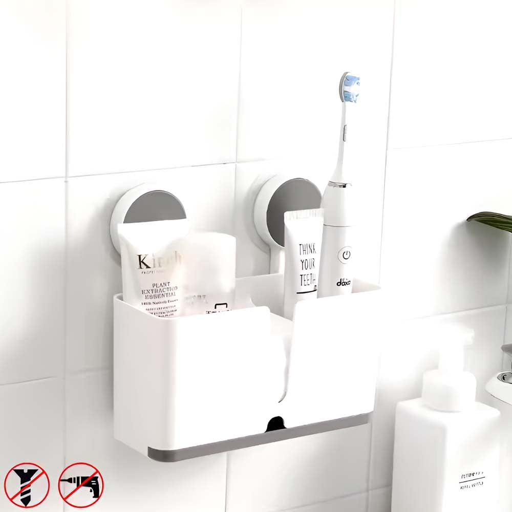 ZUCUR Toothbrush Holder Wall Mount Toothpaste & Makeup Brush Holder Plastic Tooth Brush Holder for Bathroom