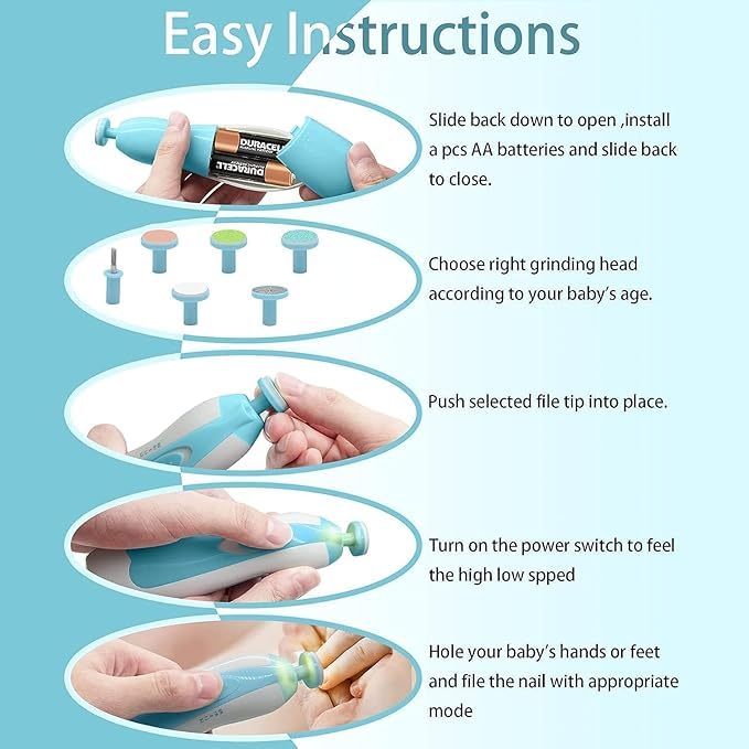 ZUCUR Baby Electric Nail Trimmer Set – 6 Grinding Heads for Newborns & Adults (Safe, Gentle, Quiet)