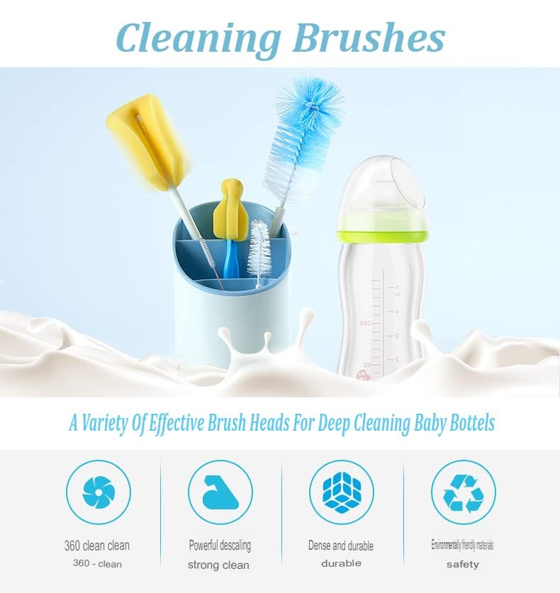ZUCUR 5-in-1 Bottle & Nipple Cleaning Brush Set (Yellow/White)
