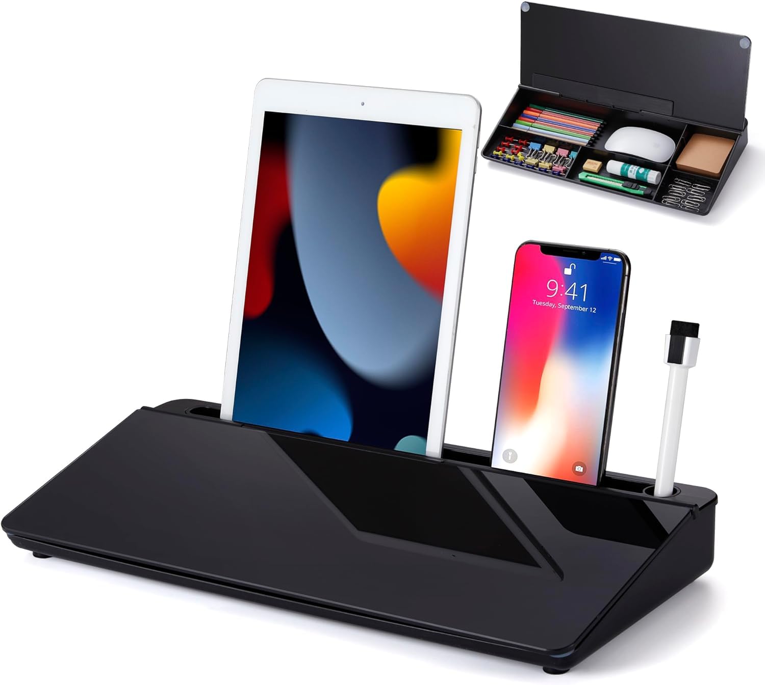 ZUCUR Keyboard Stand White Board Surface Pad with Drawer, Desk Organizers with Accessories for Office, Home, School Supplies