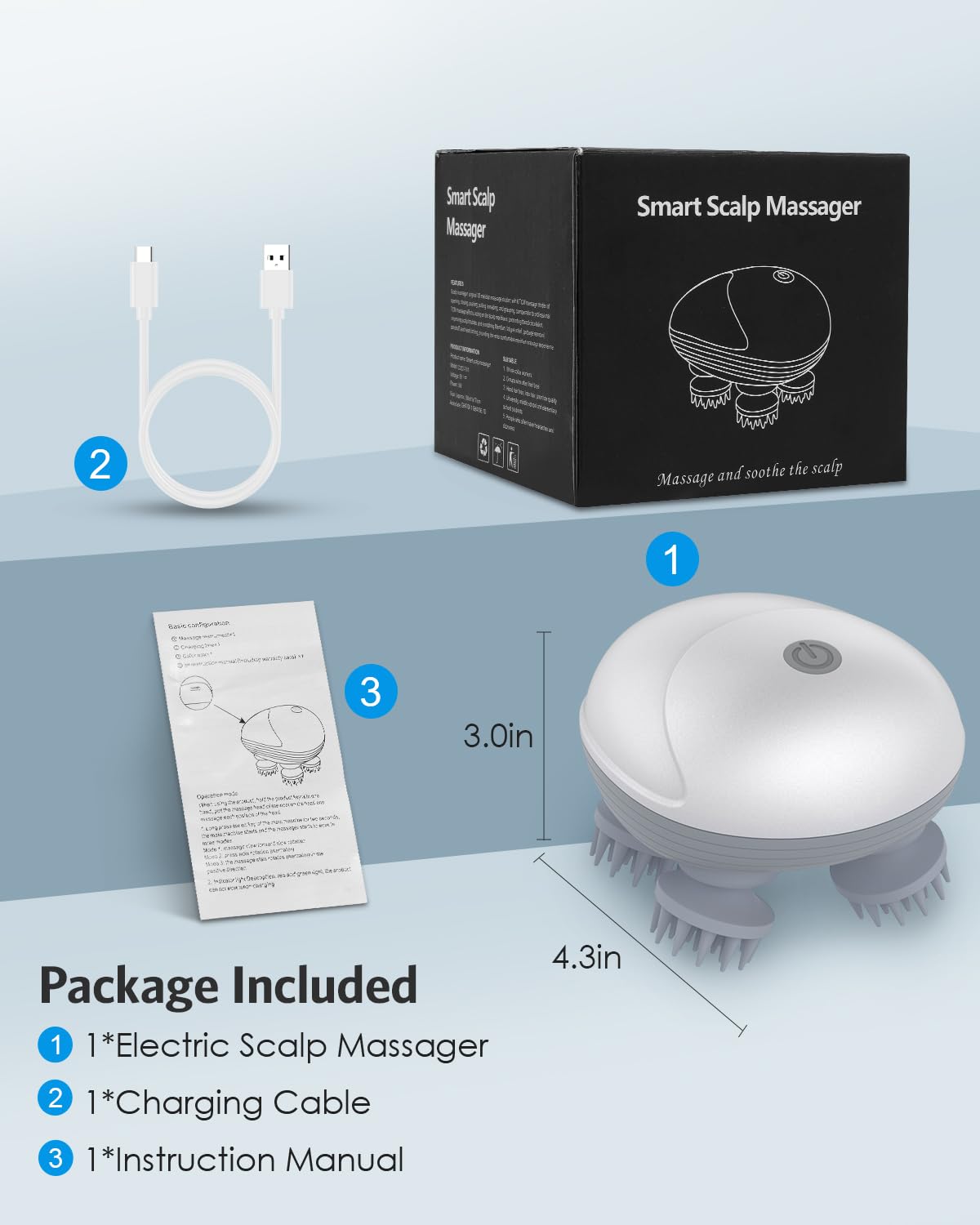 ZUCUR Electric Scalp Massager – 4-Head Rechargeable Waterproof Head & Body Relaxation Device