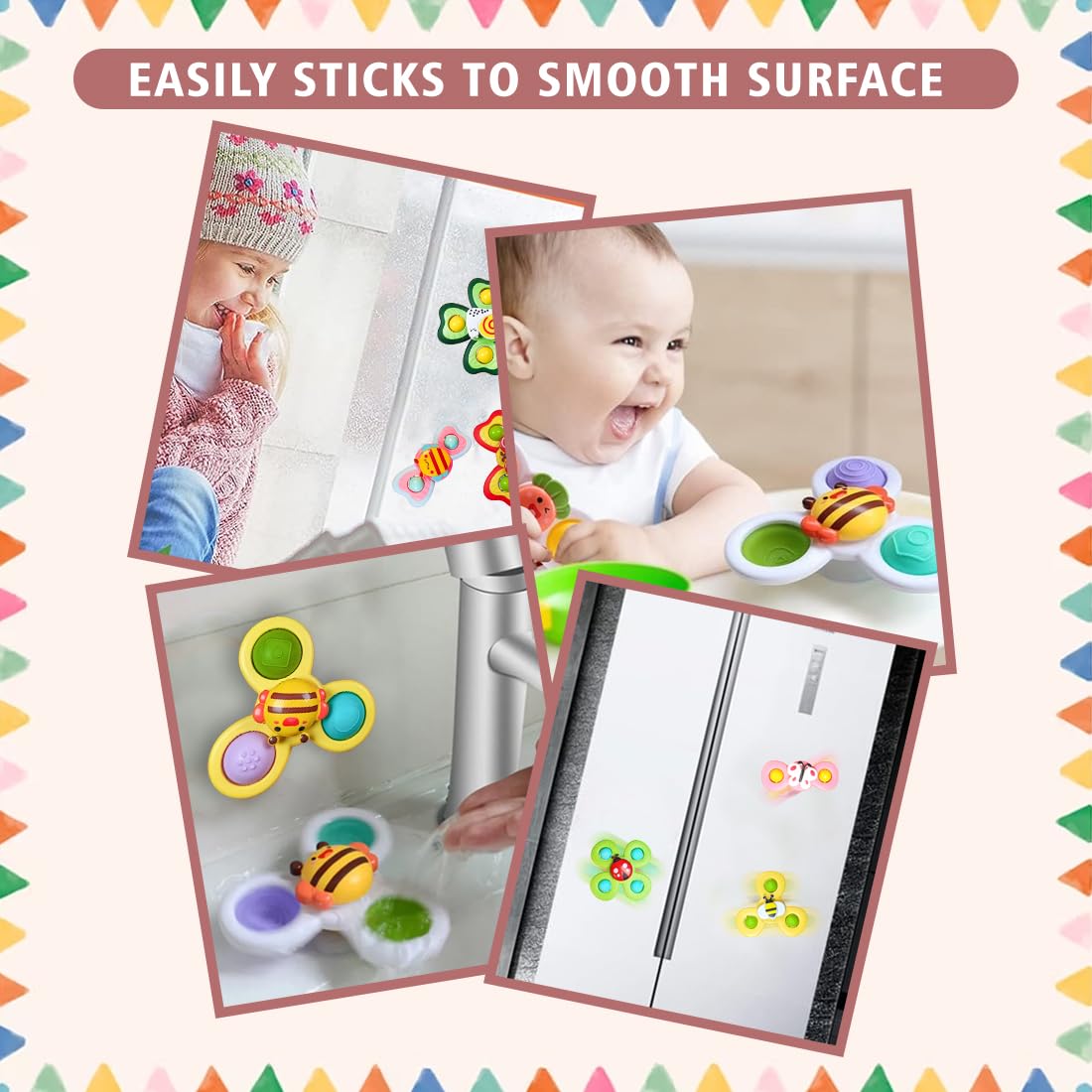 ZUCUR Baby Wall-Mounted Spinning Sensory Toys – Suction Cup Montessori Fidget Spinners