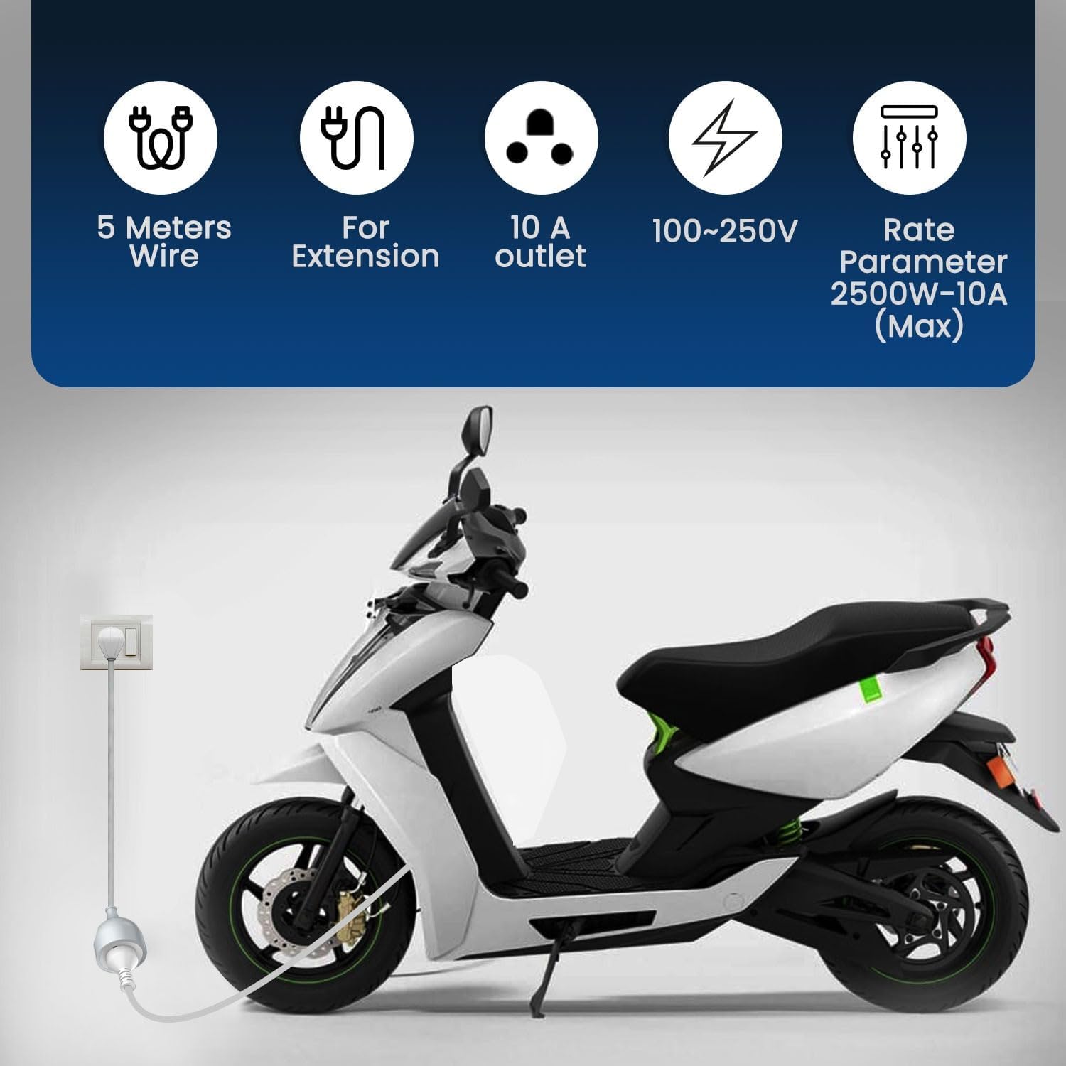 ZUCUR 5 Meter 3-Pin Heavy Duty Extension Cord | 10A 2500W Power Cable for Home & Office