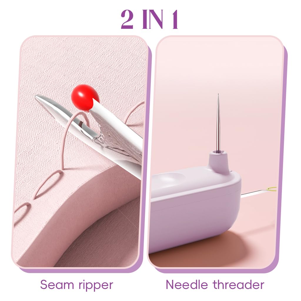 ZUCUR 2 in 1 Automatic Threader & Seam Ripper Dual Head Retractable Needle Threader Stainless Steel Stitch Remover Sewing Needle for Hand Sewing, Embroidery ,and Crafts