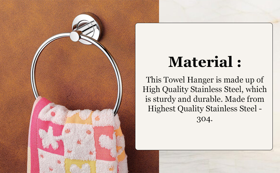 Stainless Steel Self Adhesive Round Towel Ring | No Drilling Wall Mounted Bathroom Accessories | Durable Napkin Hand Towel Holder for Kitchen, Wash Basin, Home and Hotels (Chrome Finish)