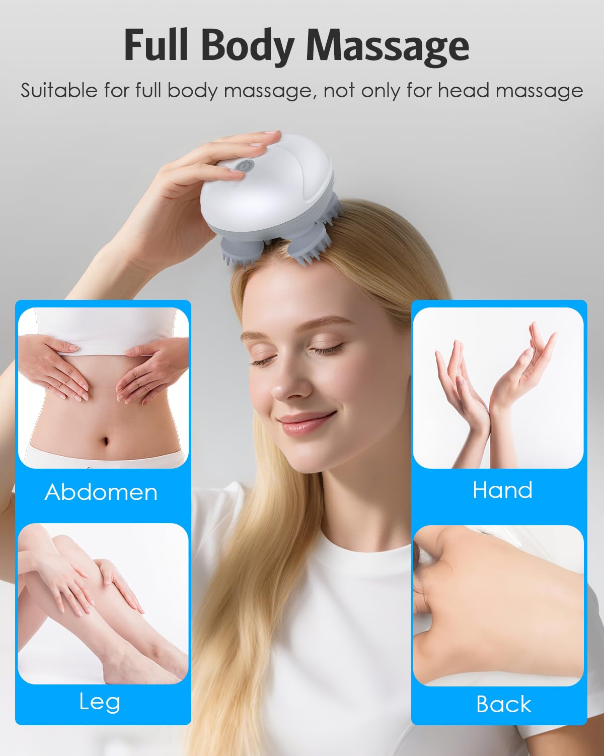 ZUCUR Electric Scalp Massager – 4-Head Rechargeable Waterproof Head & Body Relaxation Device