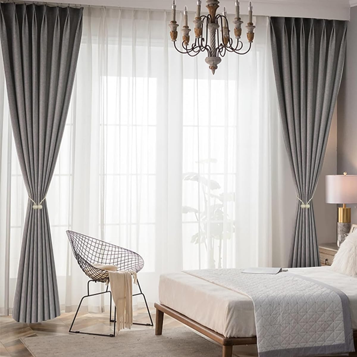 ZUCUR Magnetic Curtain Tiebacks – Elegant Rope Holdbacks for Home Décor, Easy No-Drill Curtain Holder (Set of 2)