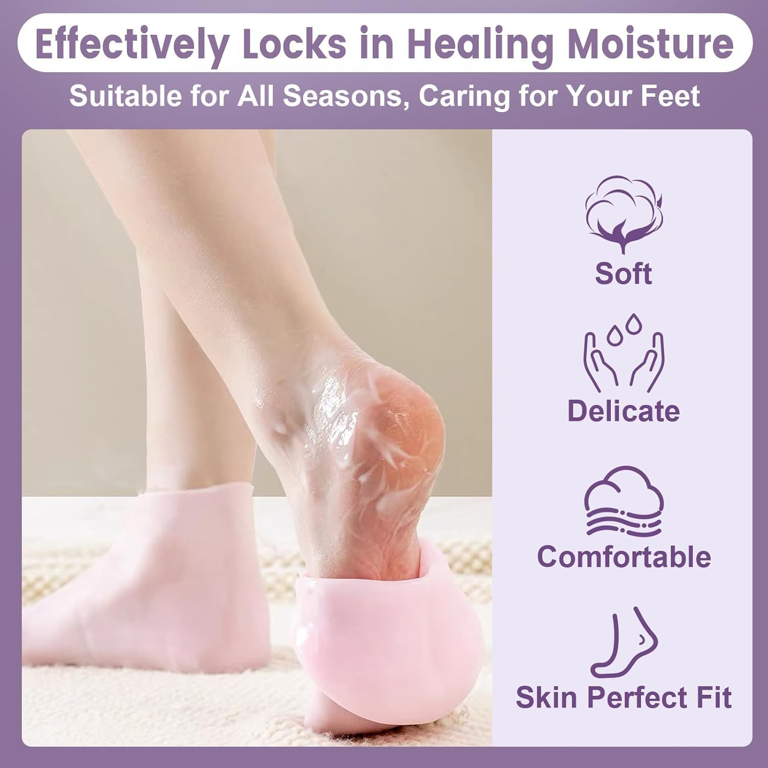 ZUCUR Moisturizing Silicone Gel Socks – Hydrating Spa Socks for Dry, Cracked Heels & Foot Care