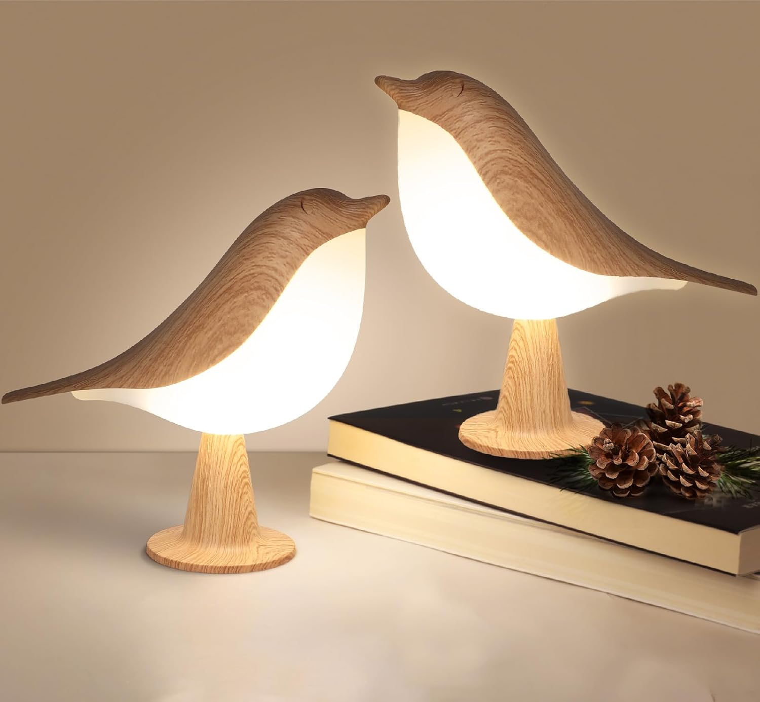 ZUCUR Cute Bird LED Night Light – Portable Wooden Desk Lamp for Kids & Bedroom Decor