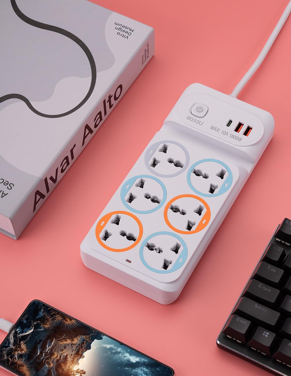 ZUCUR Smart Power Strip with USB Ports | Multi-Plug Extension Board (10A 1800W)
