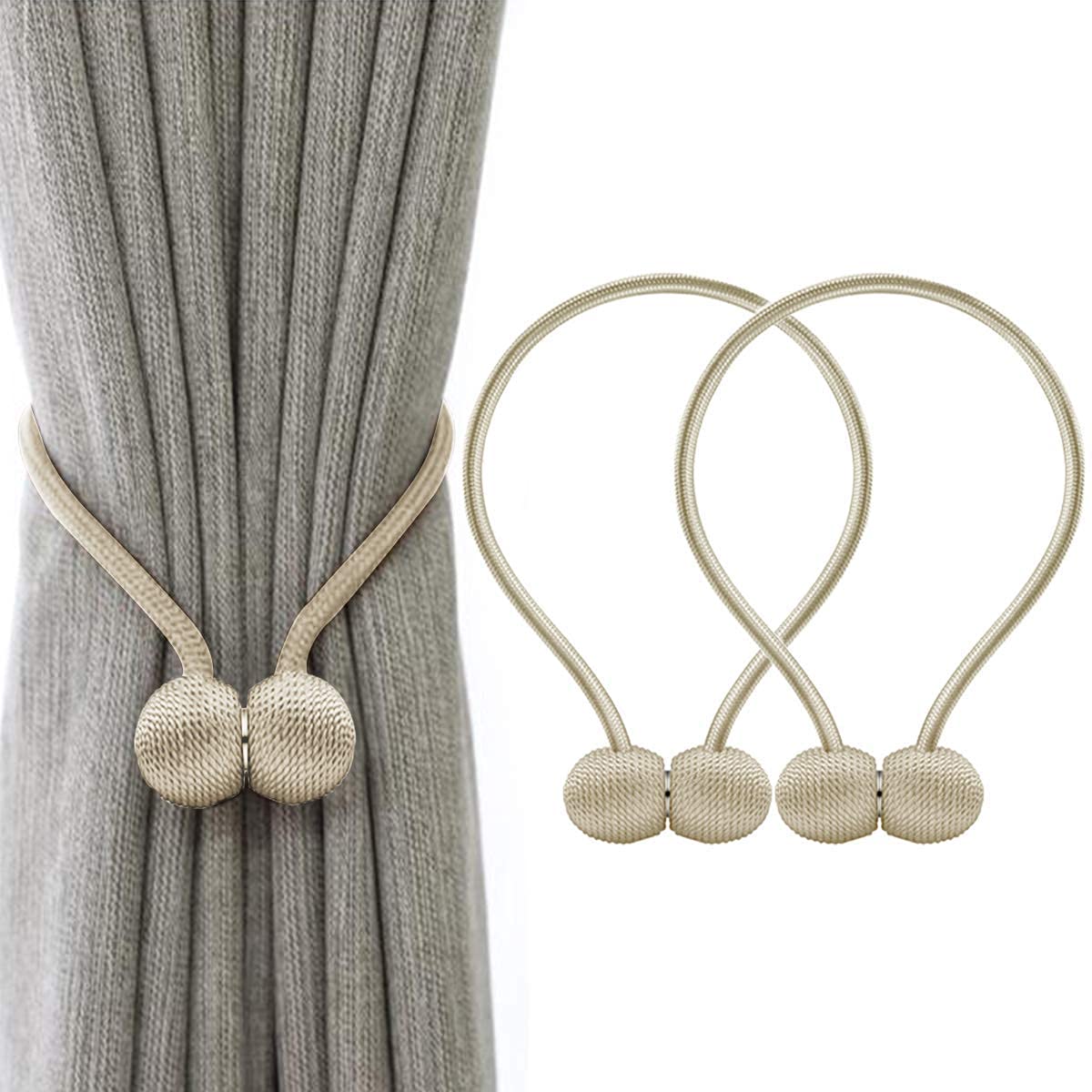 ZUCUR Magnetic Curtain Tiebacks – Elegant Rope Holdbacks for Home Décor, Easy No-Drill Curtain Holder (Set of 2)
