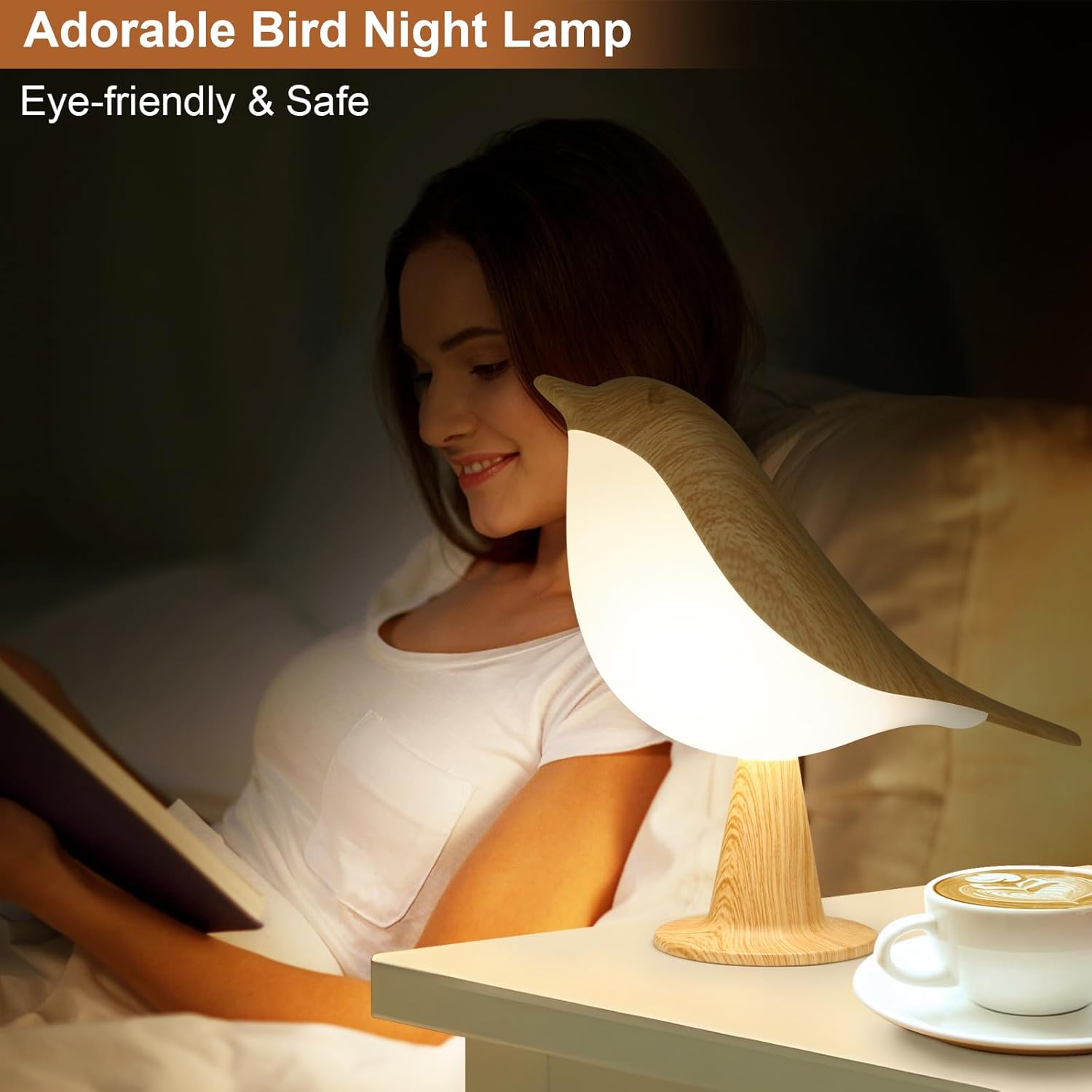 ZUCUR Cute Bird LED Night Light – Portable Wooden Desk Lamp for Kids & Bedroom Decor