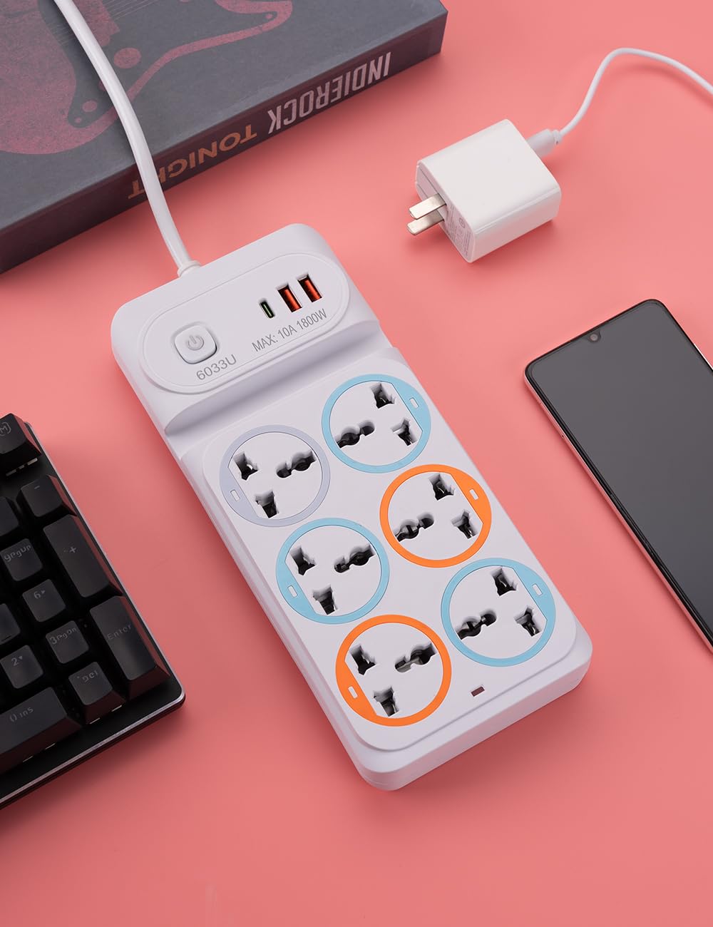 ZUCUR Smart Power Strip with USB Ports | Multi-Plug Extension Board (10A 1800W)
