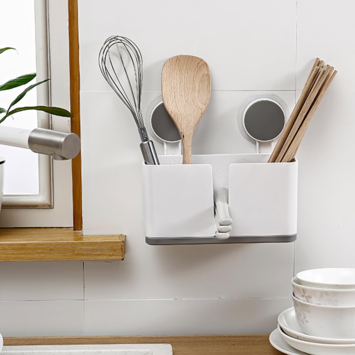 ZUCUR Toothbrush Holder Wall Mount Toothpaste & Makeup Brush Holder Plastic Tooth Brush Holder for Bathroom