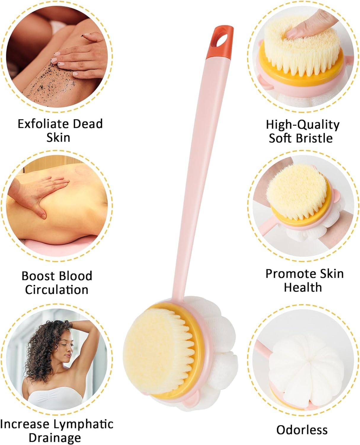 Premium Long Handle Bath & Body Scrubber – Dual-Sided Shower Brush