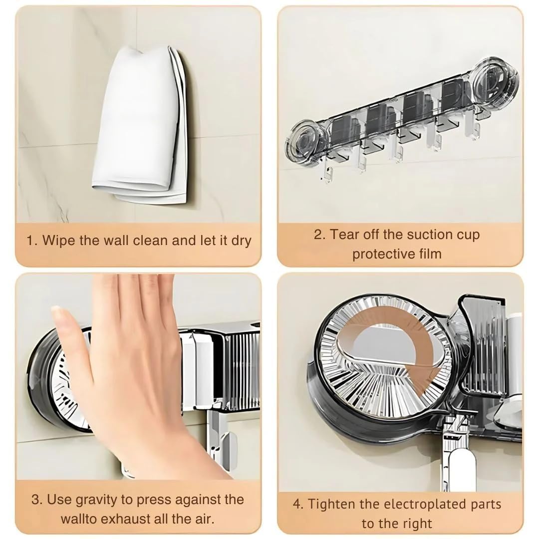 ZUCUR Premium Wall-Mounted Mop & Broom Holder Luxury Bathroom & Kitchen Organizer