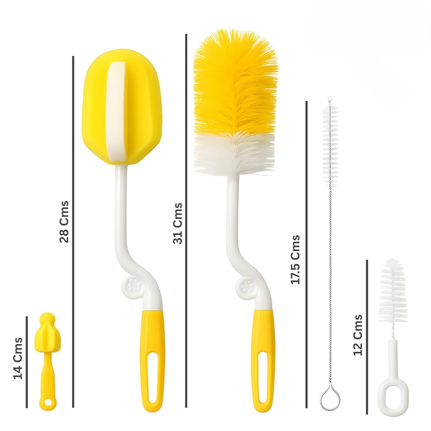 ZUCUR 5-in-1 Bottle & Nipple Cleaning Brush Set (Yellow/White)