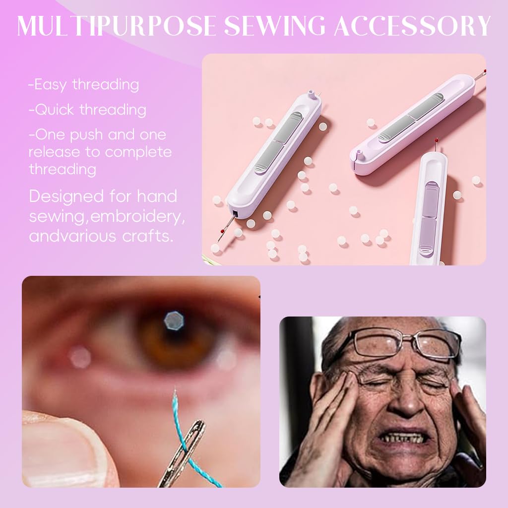 ZUCUR 2 in 1 Automatic Threader & Seam Ripper Dual Head Retractable Needle Threader Stainless Steel Stitch Remover Sewing Needle for Hand Sewing, Embroidery ,and Crafts