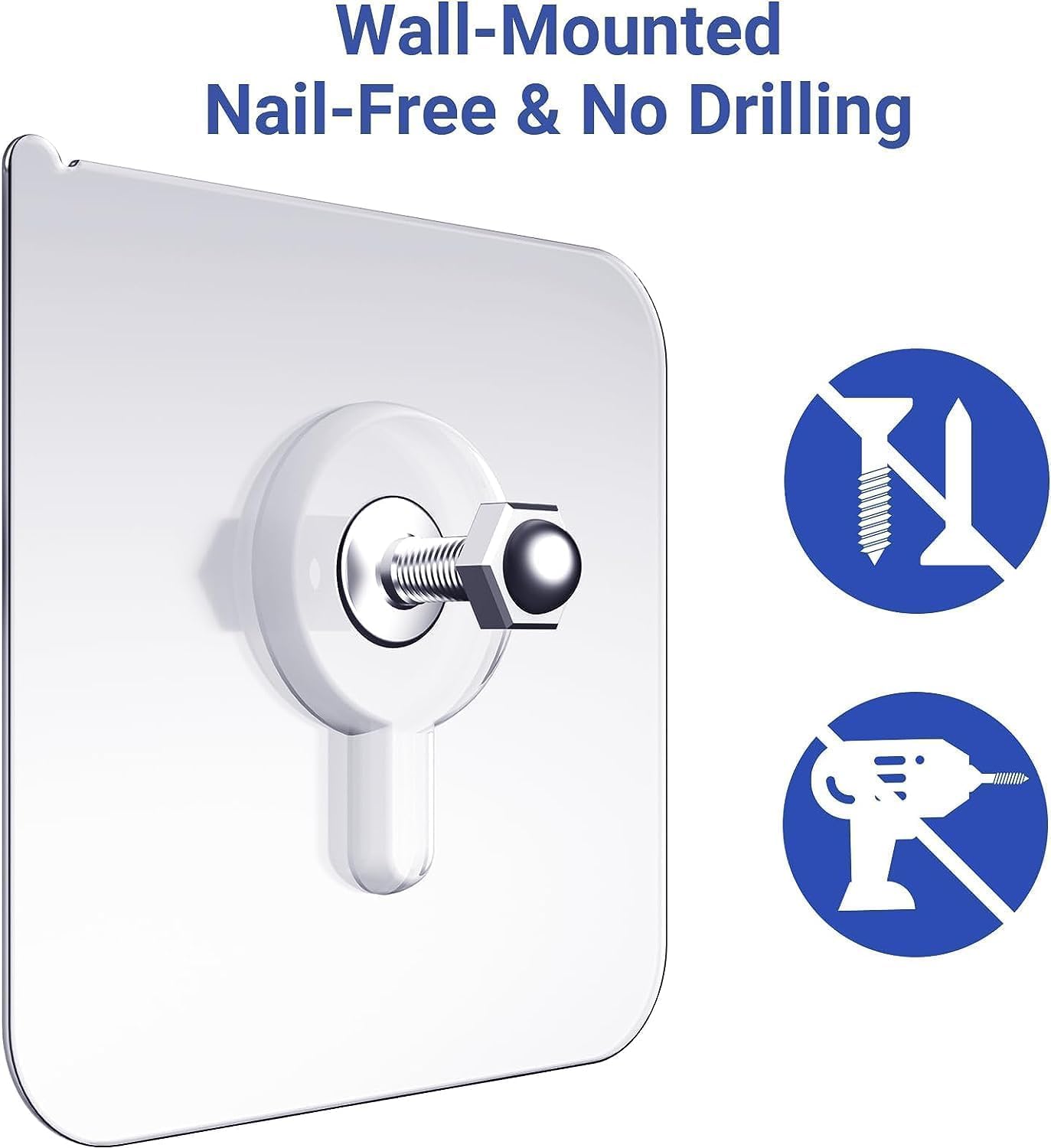 ZUCUR 10 Waterproof & Rustproof No-Drill Wall-Mounted Adhesive Hook – Nail-Free Heavy-Duty Mount for Bathroom & Kitchen