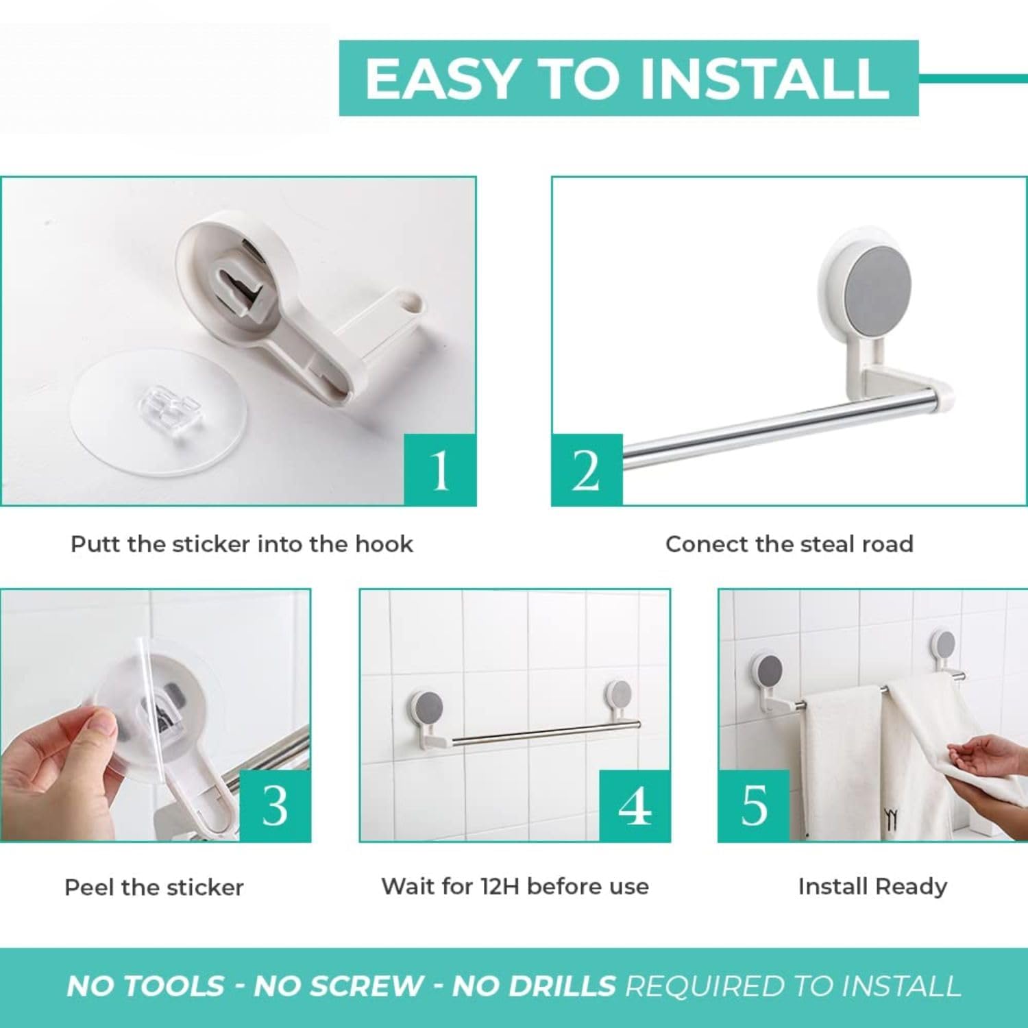 ZUCUR Towel Holder in Bathroom Hangers for Clothes Towel Stand Towel Napkin Holder Wall Mounted Self Adhesive