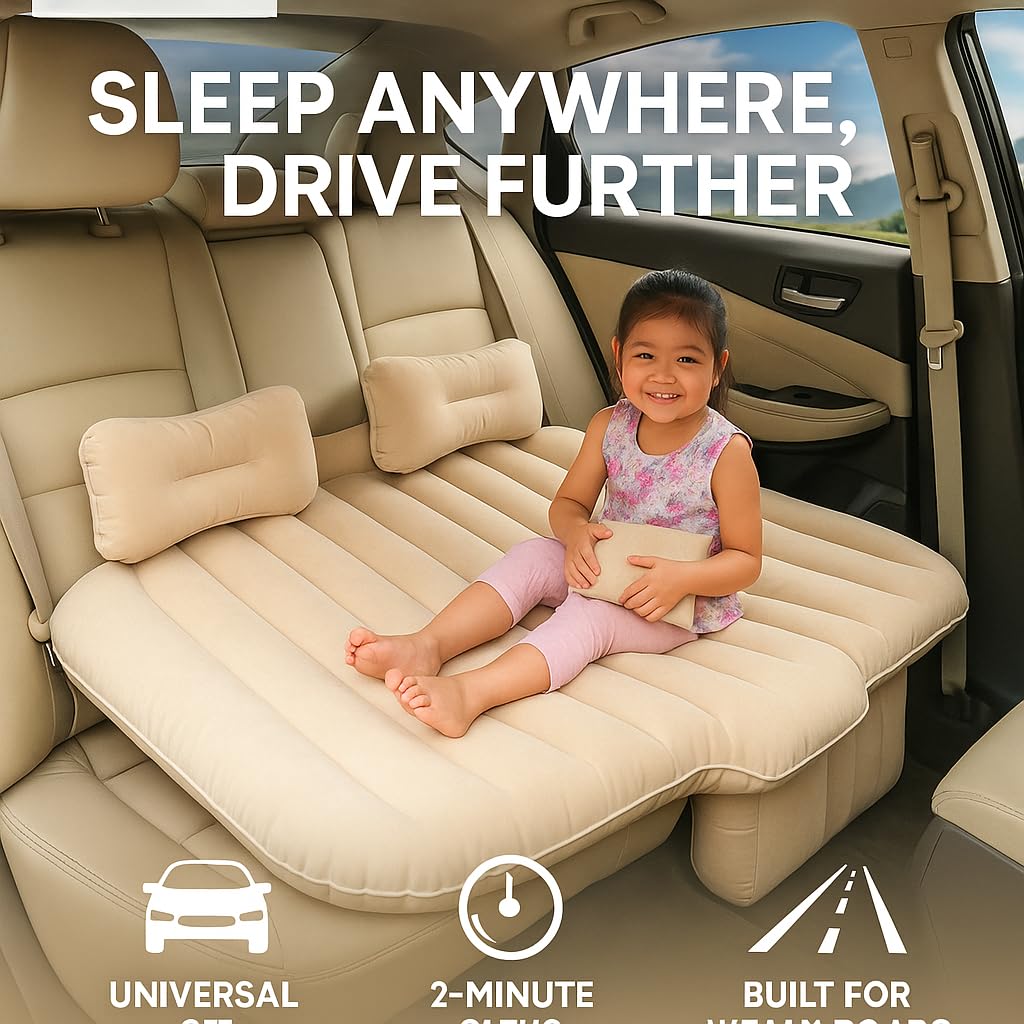 Premium Inflatable Car Back-Seat Travel Mattress with Pillows – Universal Fit