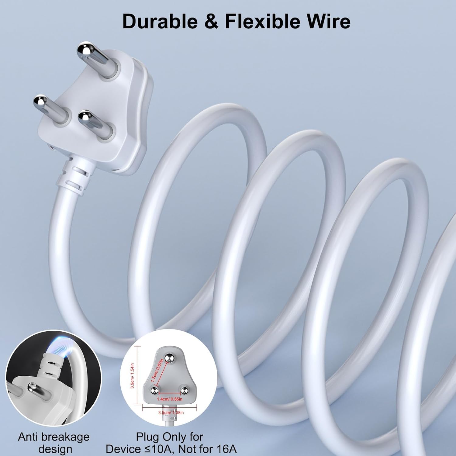 ZUCUR 5 Meter 3-Pin Heavy Duty Extension Cord | 10A 2500W Power Cable for Home & Office