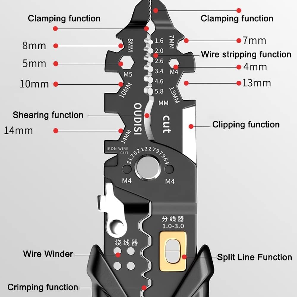 ZUCUR All in 1 Multifunction Stainless Steel Wire Stripper/Wire Crimping Tool, Wire Cutter, Wire Crimper, Cable Stripper