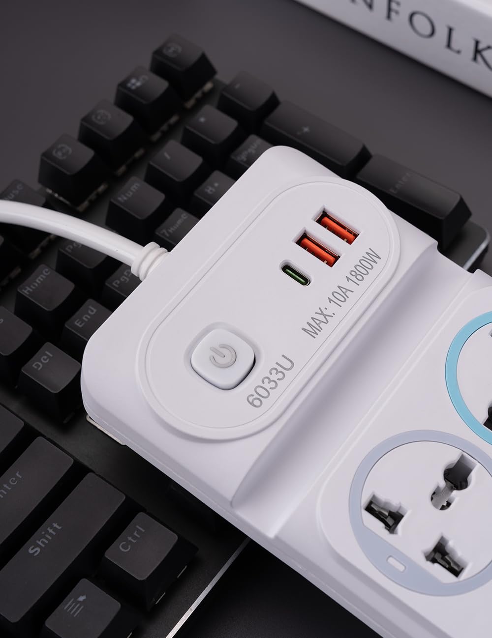 ZUCUR Smart Power Strip with USB Ports | Multi-Plug Extension Board (10A 1800W)