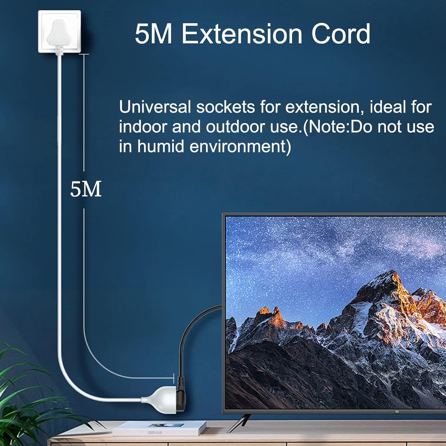 ZUCUR 5 Meter 3-Pin Heavy Duty Extension Cord | 10A 2500W Power Cable for Home & Office