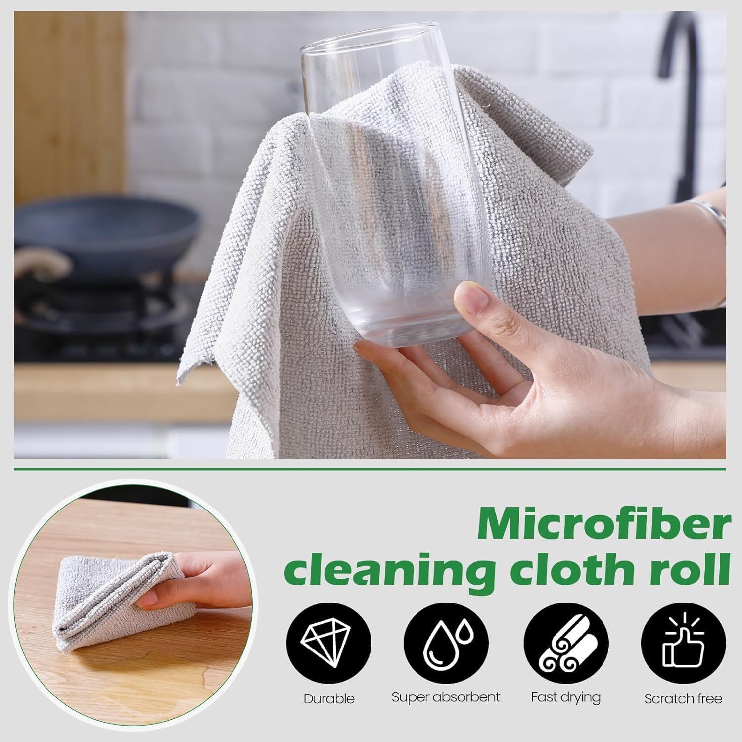 ZUCUR Microfiber Cleaning Cloth Roll — 50 Sheets | Reusable, Super Absorbent Kitchen & Home Cloth (Gray)