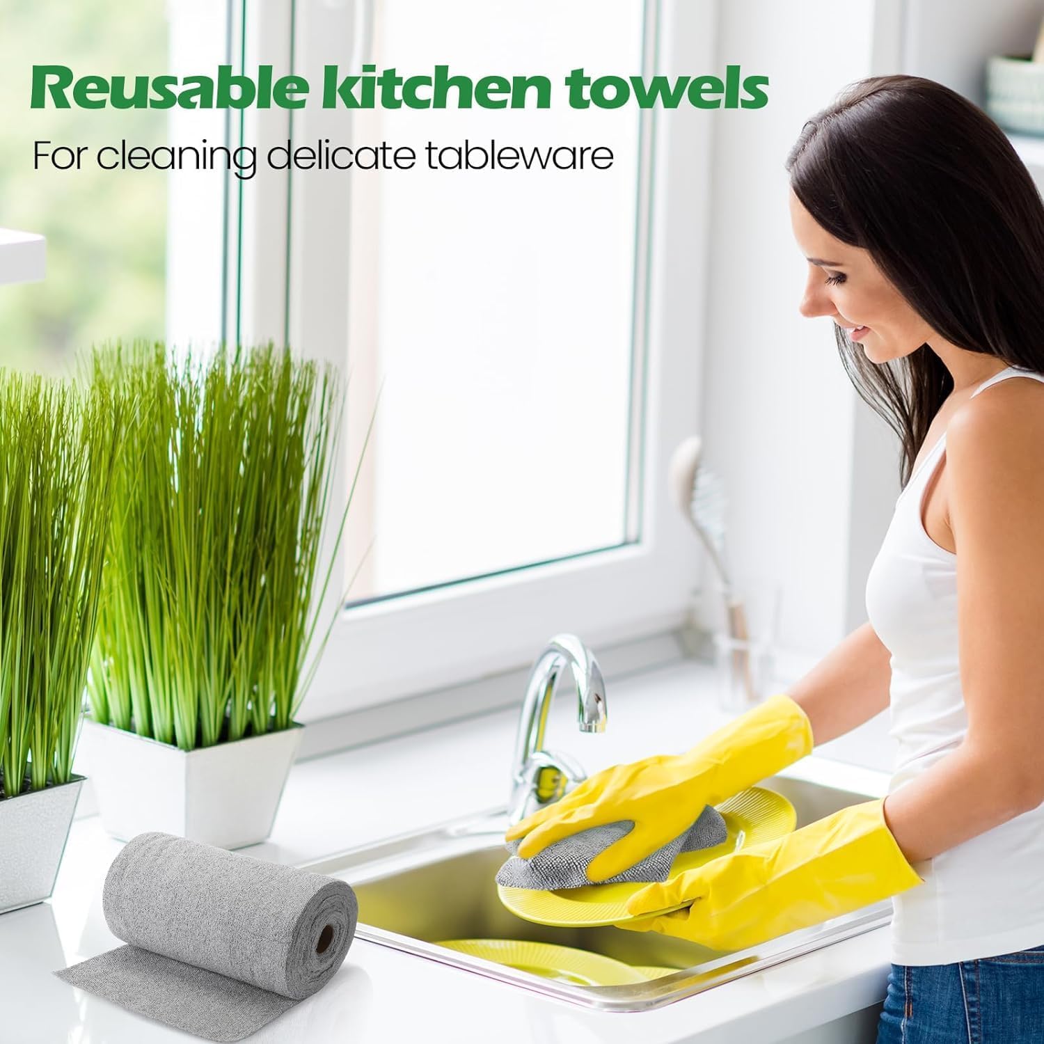 ZUCUR Microfiber Cleaning Cloth Roll — 50 Sheets | Reusable, Super Absorbent Kitchen & Home Cloth (Gray)