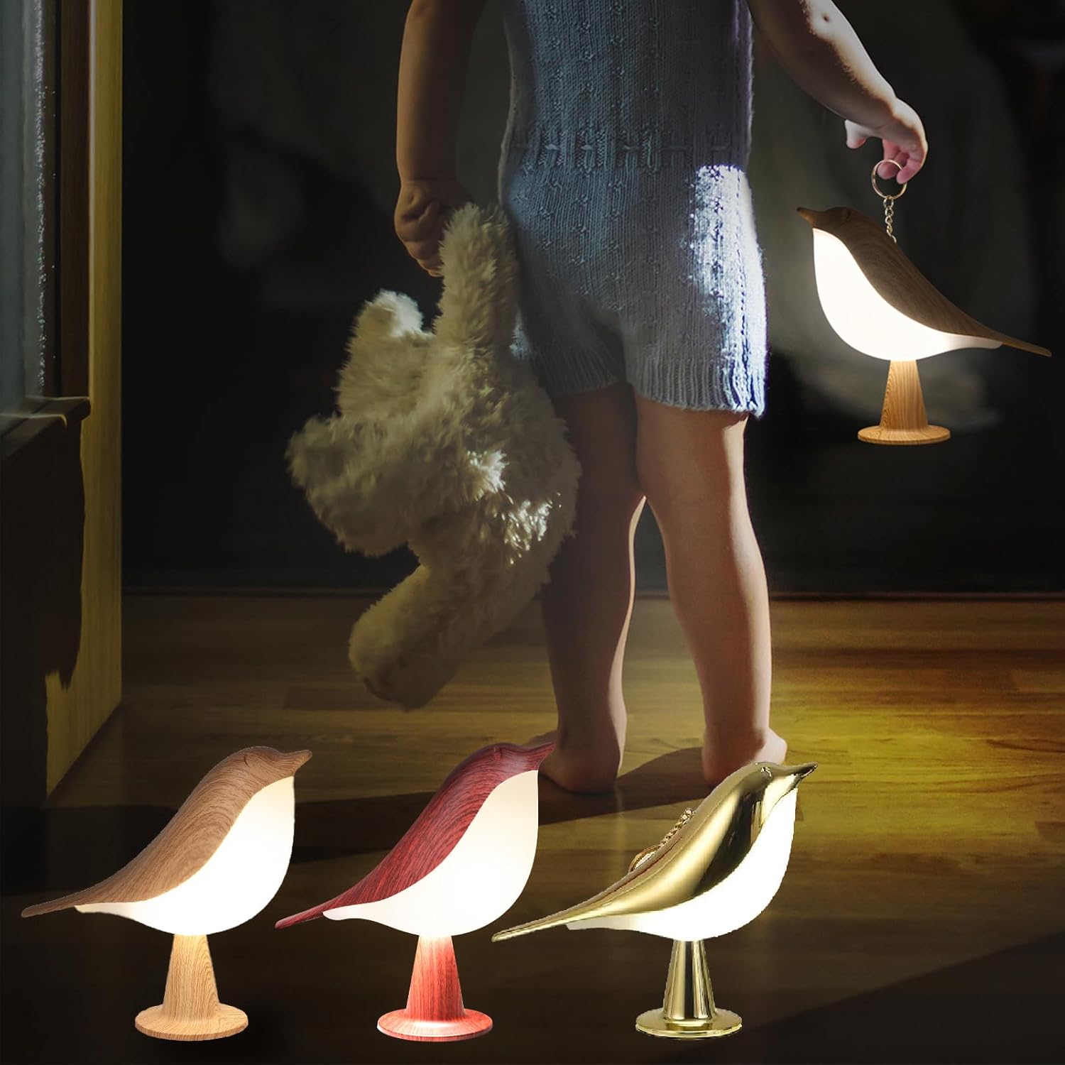 ZUCUR Cute Bird LED Night Light – Portable Wooden Desk Lamp for Kids & Bedroom Decor