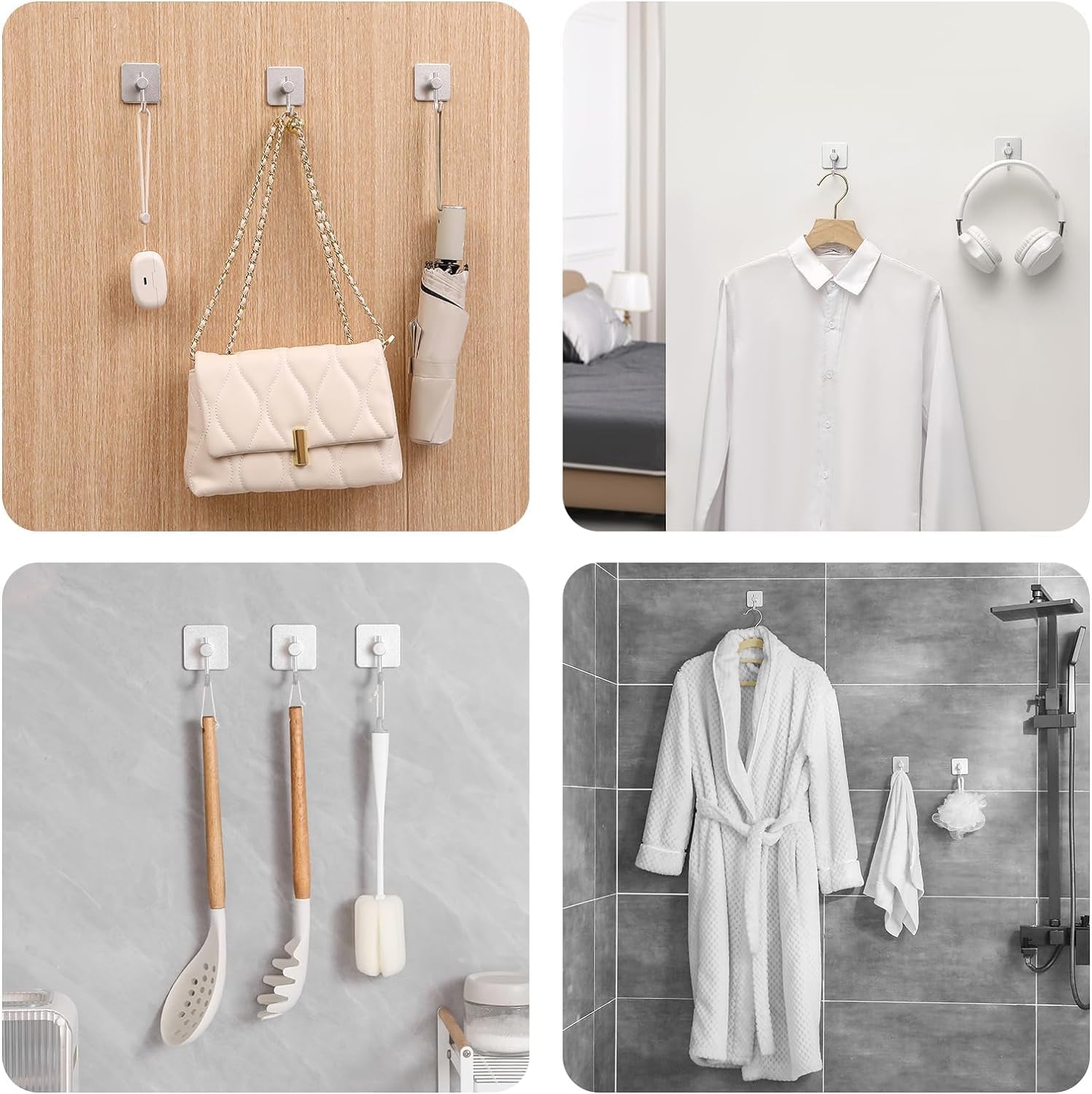 ZUCUR “Matte Black Adhesive Wall Hooks – Heavy Duty No-Drill Hooks for Towels, Coats & Kitchen | Waterproof & Rustproof Design”