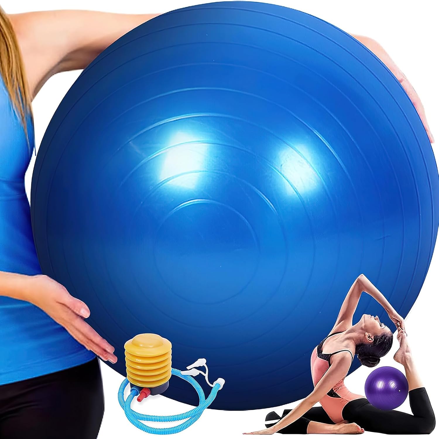 ZUCUR Anti-Burst Yoga Exercise Ball – Stability Fitness Ball with Foot Pump for Workout, Balance & Pilates