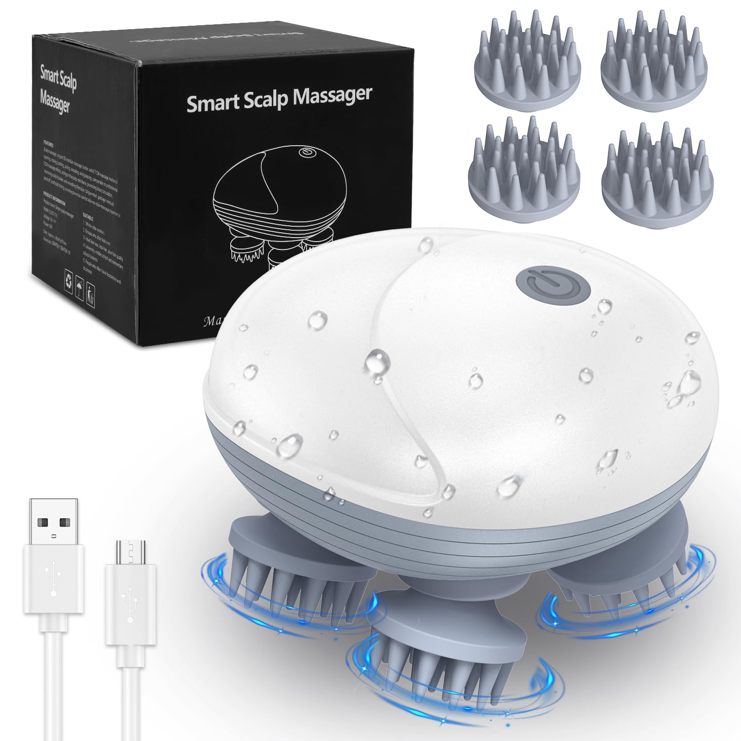 ZUCUR Electric Scalp Massager – 4-Head Rechargeable Waterproof Head & Body Relaxation Device