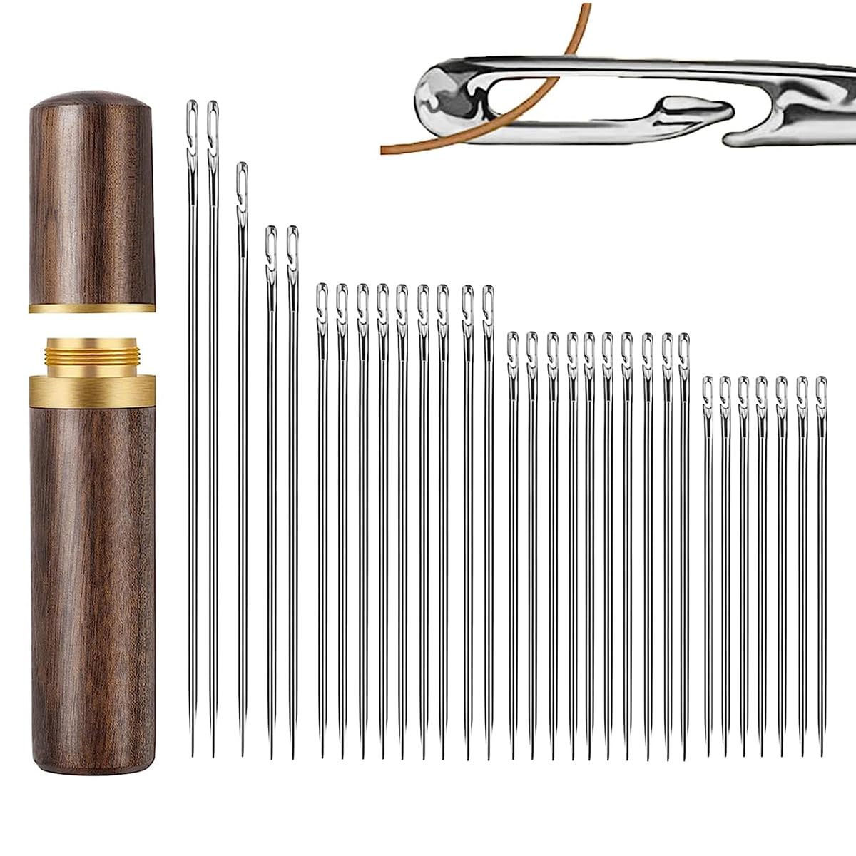 ZUCUR Self-Threading Sewing Needle Set – 30 Pcs Easy Thread Needles with Premium Wooden Storage Tube