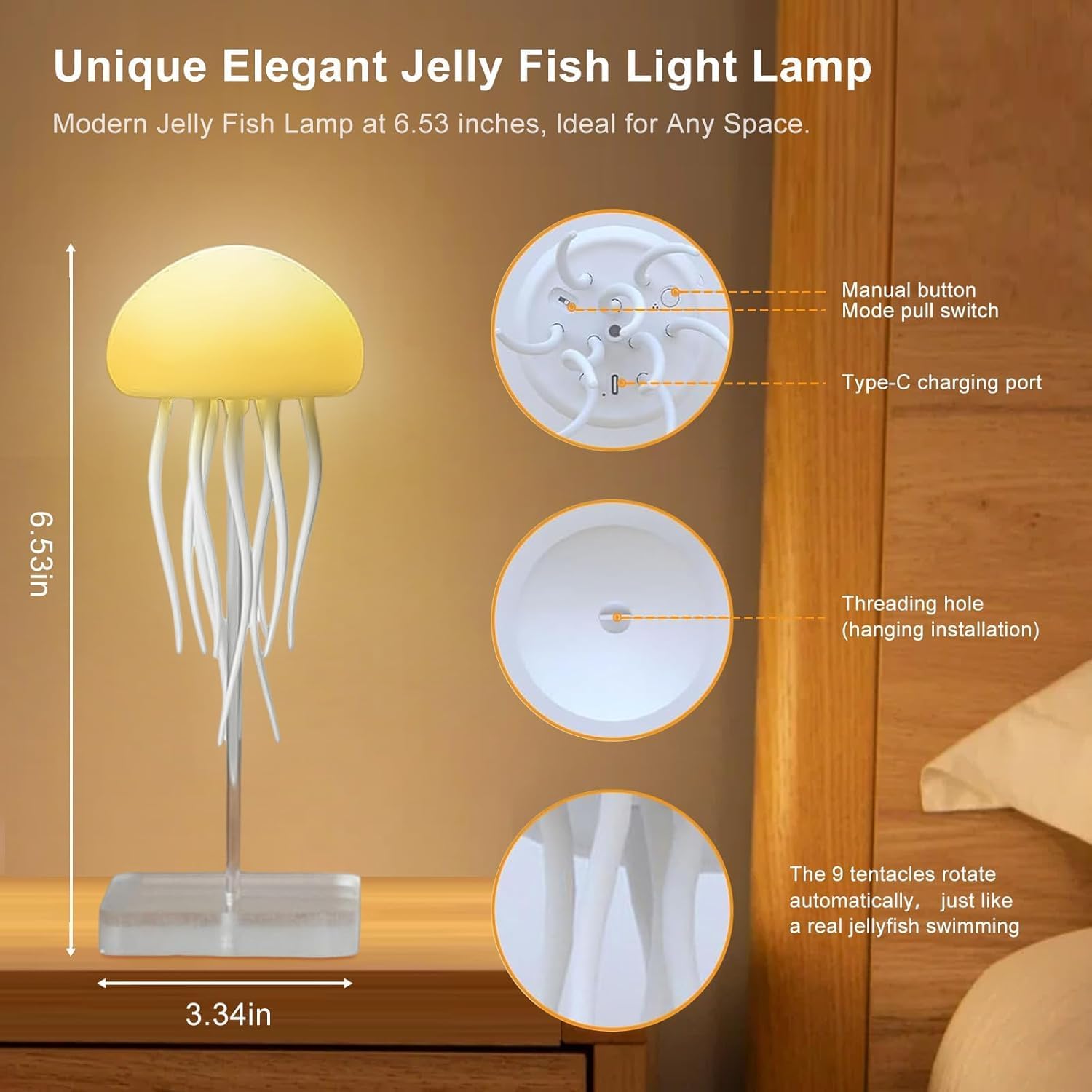 ZUCUR Soft Glow Jellyfish Table Lamp – USB LED Night Light
